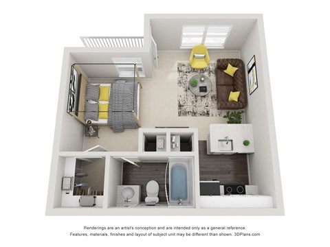 Floor plan for studio, 1 bath, 432 sqft